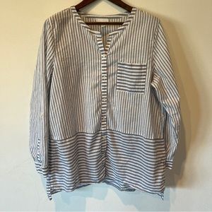 J. Jill 100% Cotton Button Front Mixed Striped Lightweight Roll Cuff Tunic